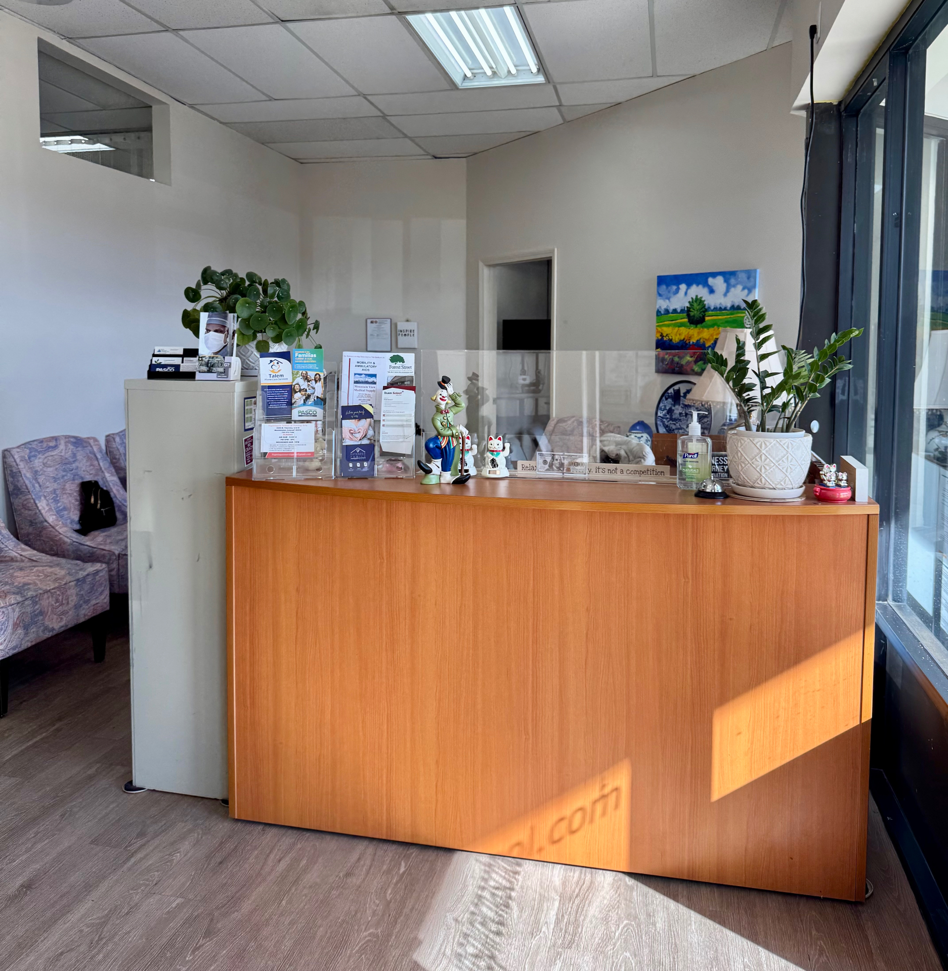 Front desk and waiting area inside Inspire CNA School